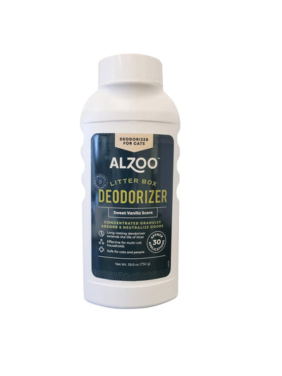 ALZOO litter box deodorizer bottle on a white background