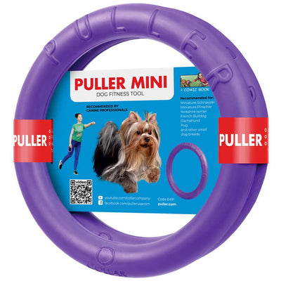 Purple dog fitness tool with 'Puller' branding and a dog on the packaging.