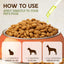 Pet food bowl with instructions on how to use a dropper applicator for pets of different weights.