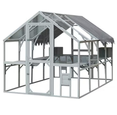 Large bird cage with a gray roof on a white background