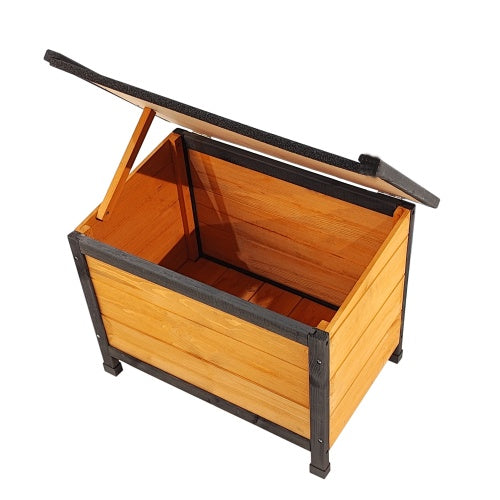Wooden storage chest with a lid on a white background