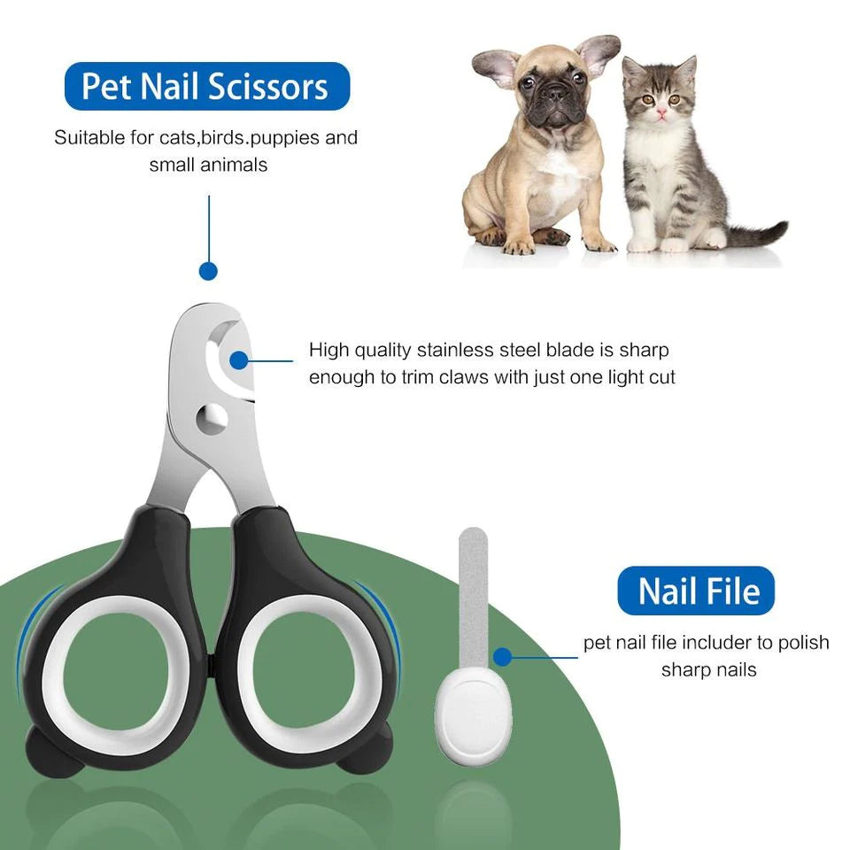 Pet nail scissors with a nail file on a white background
