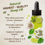 Hemp oil dropper with seeds and leaves on a beige background, highlighting health benefits.