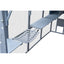 Metal staircase with a wire mesh railing on a white background